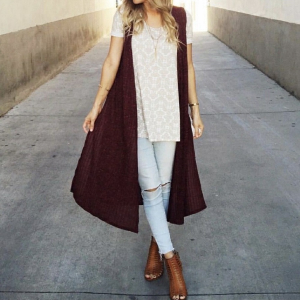 LulaRoe Joy Red Long Vest L NWT - Picture 8 of 9